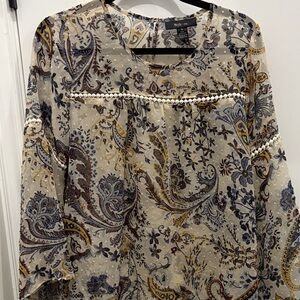 Style & Co. Floral Paisley Blouse - Cream, Blue, Yellow